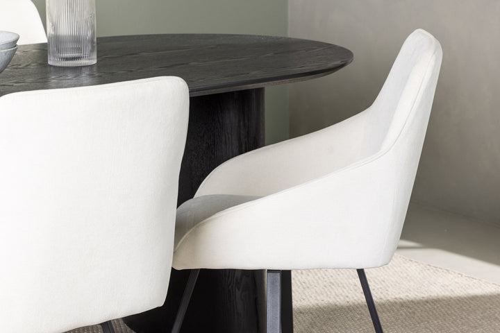 Venture Home Isolde Dining Table 180*75 - Black / Black MDF +Rosie Dining Chair - Black / Beige Fabric _4