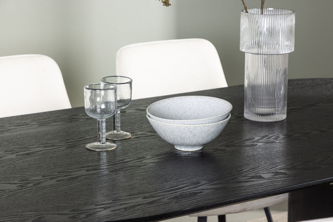 Venture Home Isolde Dining Table 180*75 - Black / Black MDF +Rosie Dining Chair - Black / Beige Fabric _4