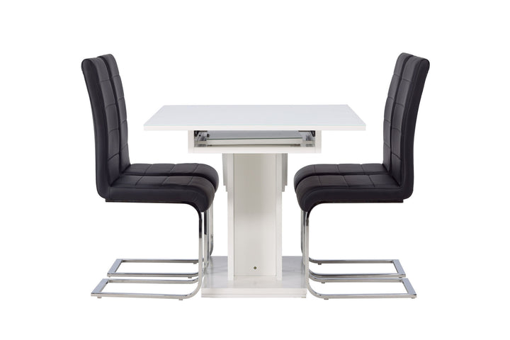 Venture Home Pluto Dining Table 120/160*90- White / MDF Glass +Tempo Dining Chair - Chromed leg / Black PU _4
