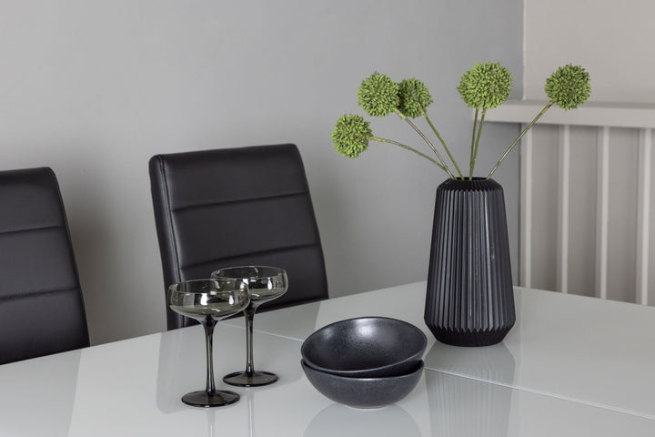 Venture Home Pluto Dining Table 120/160*90- White / MDF Glass +Tempo Dining Chair - Chromed leg / Black PU _4