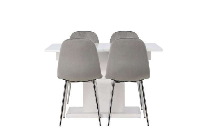 Venture Home Pluto Dining Table 120/160*90- White / MDF Glass +Eva Dining Chair - Light grey / Light grey Velvet _4