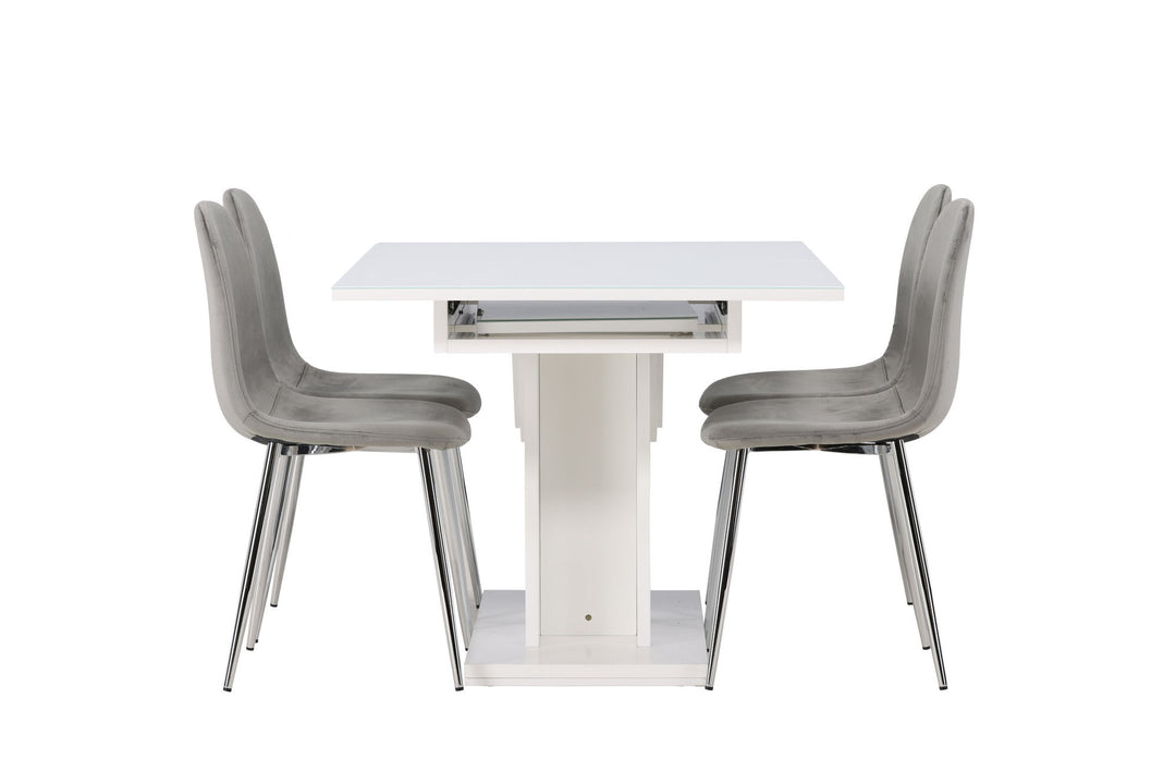 Venture Home Pluto Dining Table 120/160*90- White / MDF Glass +Eva Dining Chair - Light grey / Light grey Velvet _4