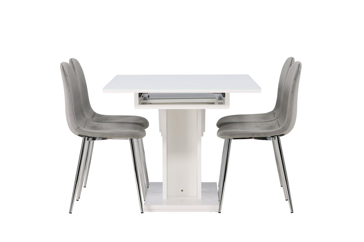 Venture Home Pluto Dining Table 120/160*90- White / MDF Glass +Eva Dining Chair - Light grey / Light grey Velvet _4