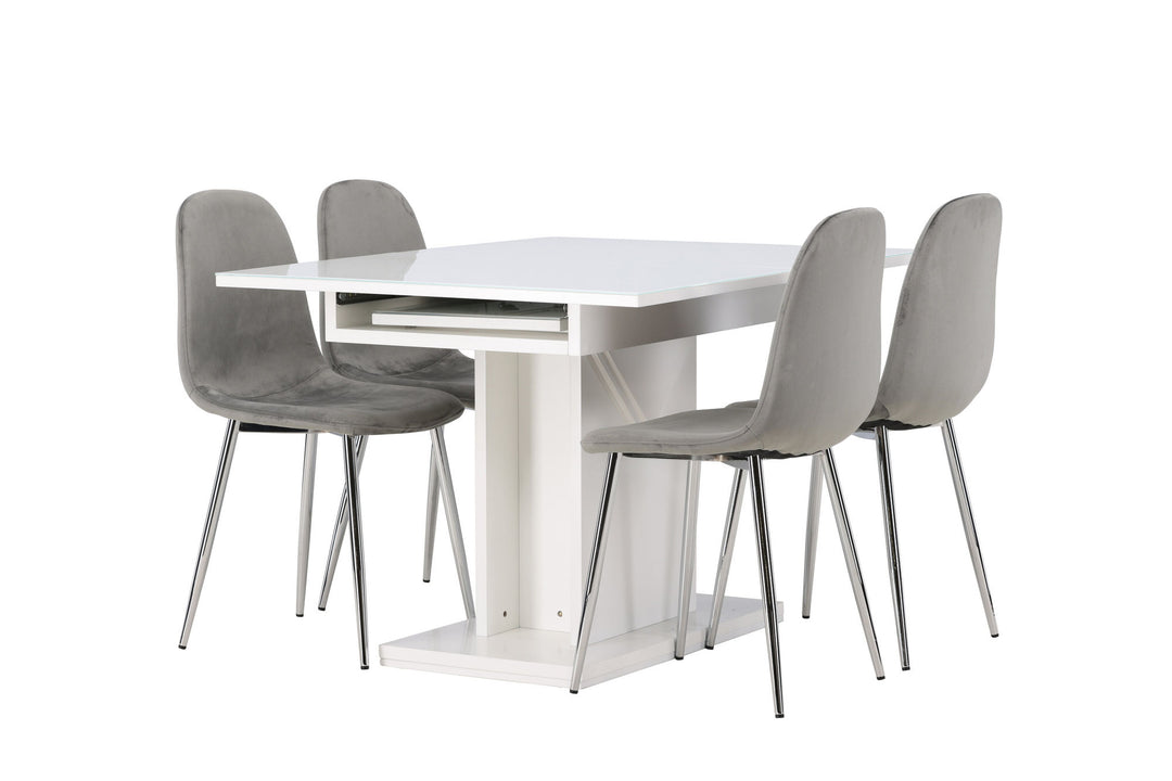 Venture Home Pluto Dining Table 120/160*90- White / MDF Glass +Eva Dining Chair - Light grey / Light grey Velvet _4