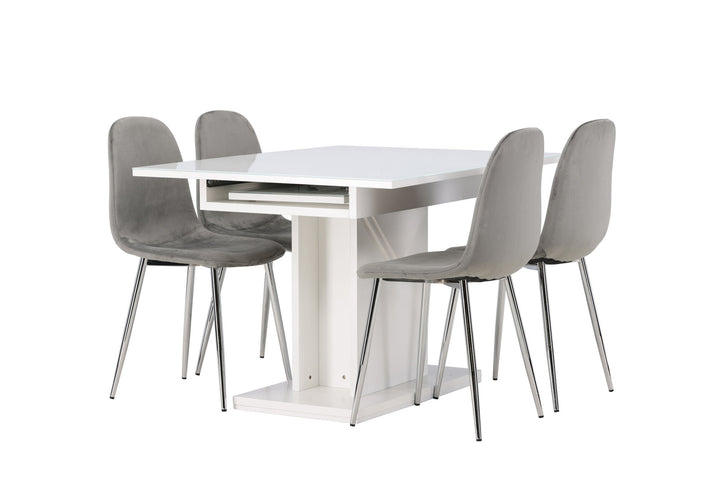 Venture Home Pluto Dining Table 120/160*90- White / MDF Glass +Eva Dining Chair - Light grey / Light grey Velvet _4