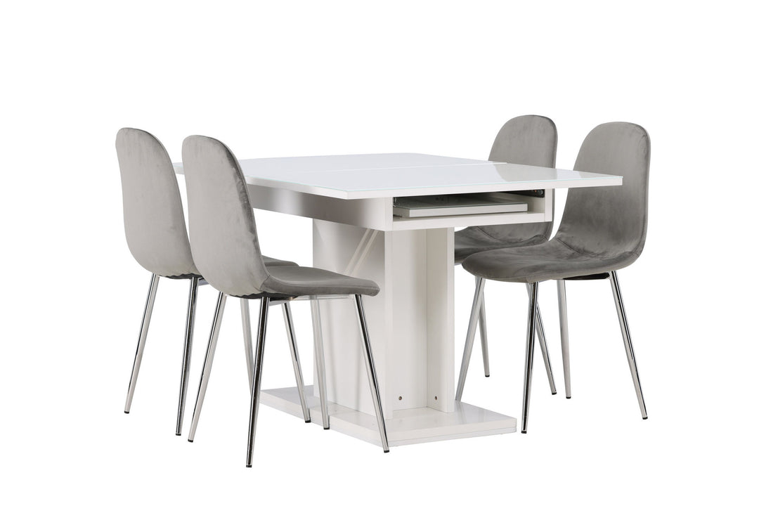 Venture Home Pluto Dining Table 120/160*90- White / MDF Glass +Eva Dining Chair - Light grey / Light grey Velvet _4