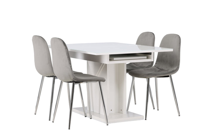 Venture Home Pluto Dining Table 120/160*90- White / MDF Glass +Eva Dining Chair - Light grey / Light grey Velvet _4