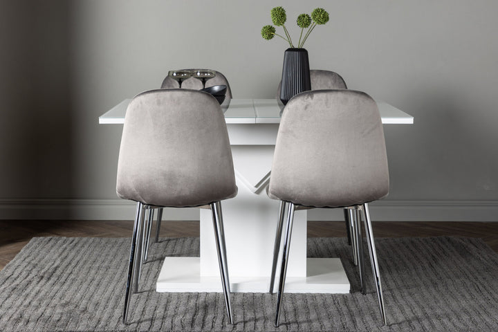 Venture Home Pluto Dining Table 120/160*90- White / MDF Glass +Eva Dining Chair - Light grey / Light grey Velvet _4