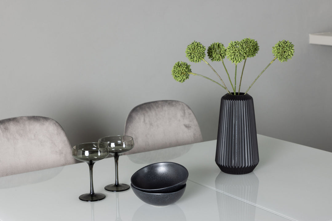 Venture Home Pluto Dining Table 120/160*90- White / MDF Glass +Eva Dining Chair - Light grey / Light grey Velvet _4