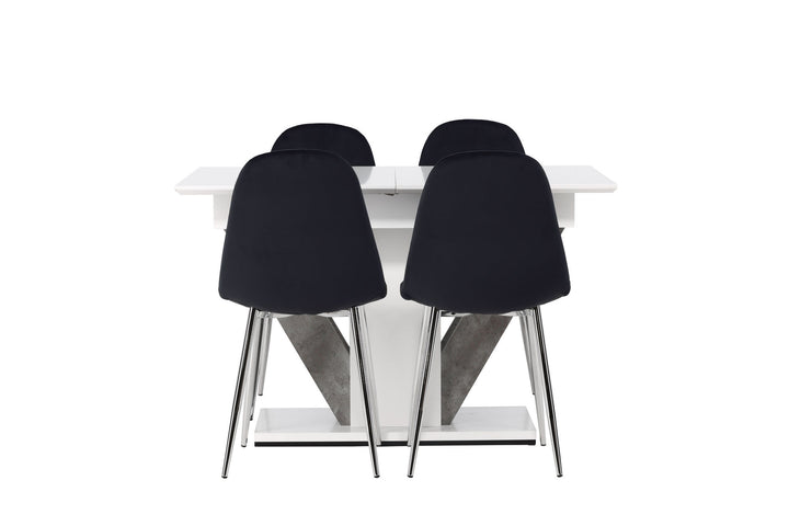 Venture Home Disa Dining Table 120/160*80 - White / Grey MDF +Polar Dining Chair - Black Velvet / Chrome _4