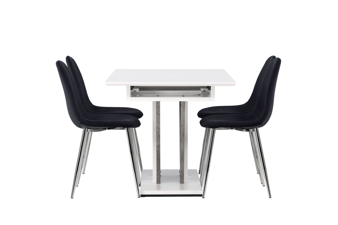 Venture Home Disa Dining Table 120/160*80 - White / Grey MDF +Polar Dining Chair - Black Velvet / Chrome _4