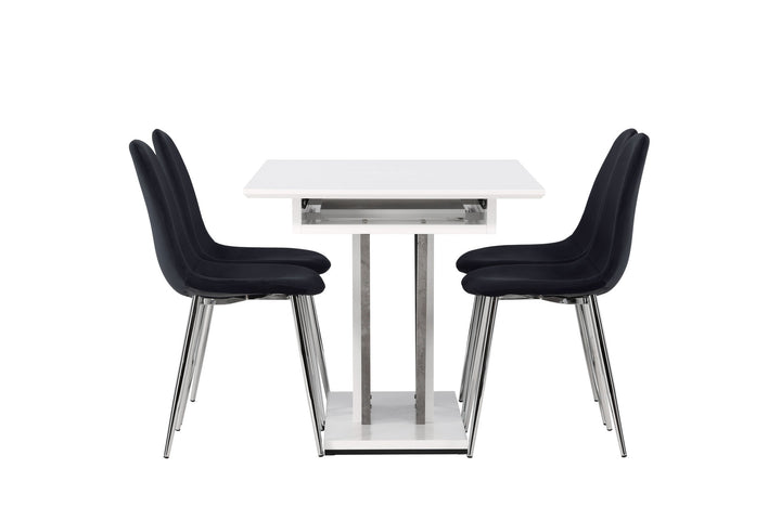 Venture Home Disa Dining Table 120/160*80 - White / Grey MDF +Polar Dining Chair - Black Velvet / Chrome _4