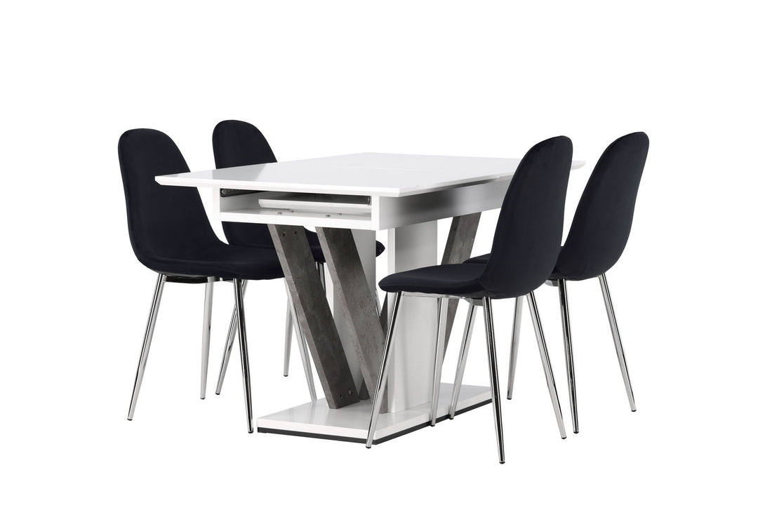 Venture Home Disa Dining Table 120/160*80 - White / Grey MDF +Polar Dining Chair - Black Velvet / Chrome _4