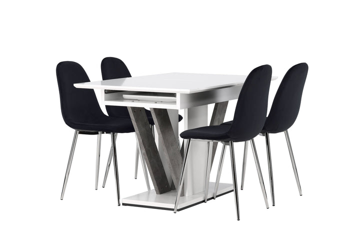 Venture Home Disa Dining Table 120/160*80 - White / Grey MDF +Polar Dining Chair - Black Velvet / Chrome _4