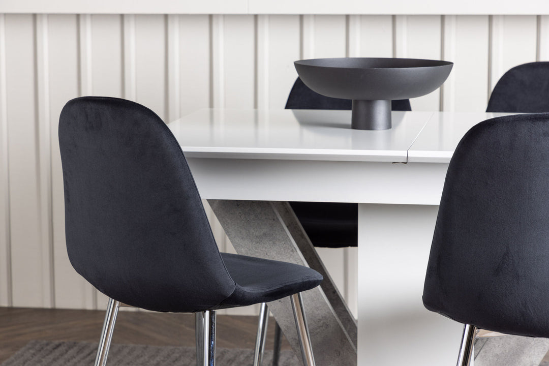 Venture Home Disa Dining Table 120/160*80 - White / Grey MDF +Polar Dining Chair - Black Velvet / Chrome _4