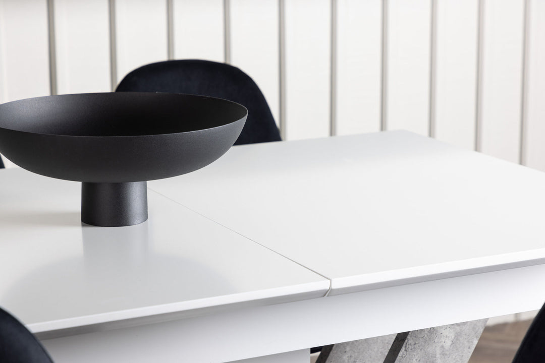Venture Home Disa Dining Table 120/160*80 - White / Grey MDF +Polar Dining Chair - Black Velvet / Chrome _4