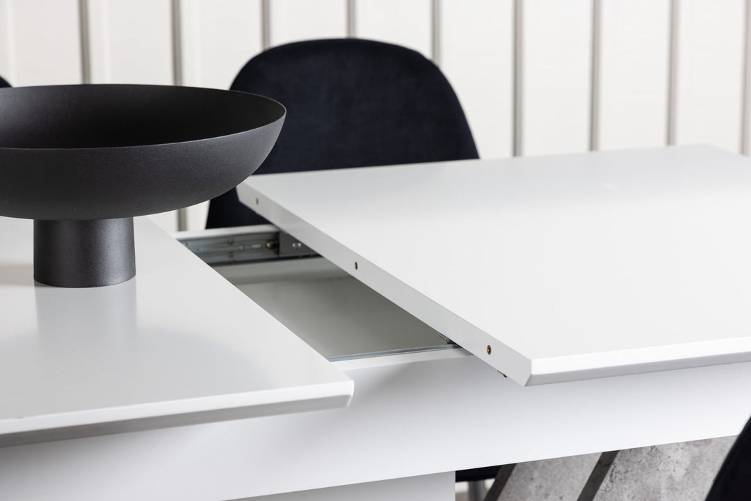 Venture Home Disa Dining Table 120/160*80 - White / Grey MDF +Polar Dining Chair - Black Velvet / Chrome _4