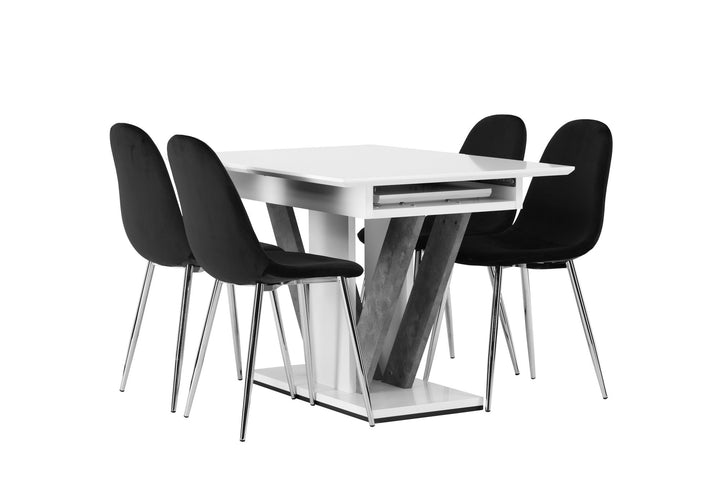 Venture Home Disa Dining Table 120/160*80 - White / Grey MDF +Polar Dining Chair - Black Velvet / Chrome _4