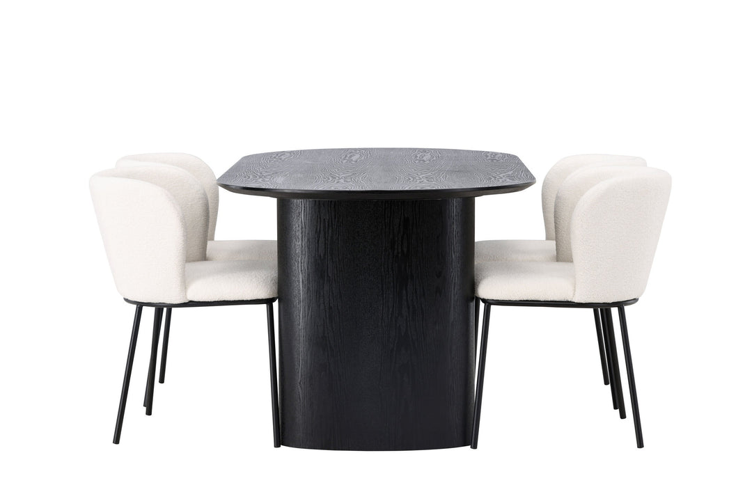 Venture Home Isolde Dining Table 180*75 - Black / Black MDF +Edina Dining Chair - Black / White Boucle _4