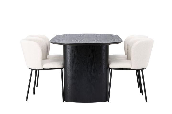 Venture Home Isolde Dining Table 180*75 - Black / Black MDF +Edina Dining Chair - Black / White Boucle _4