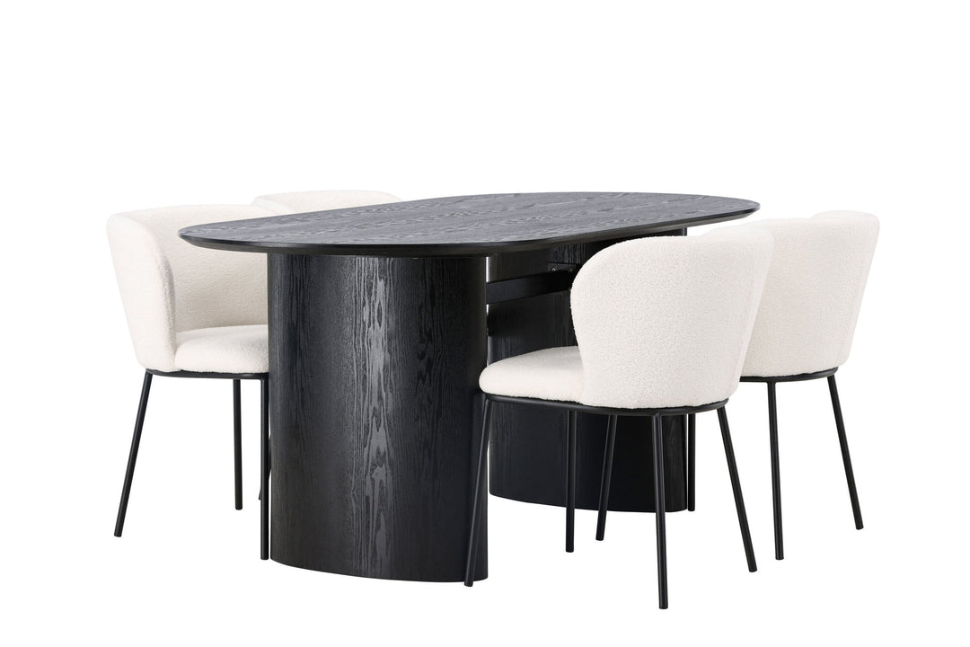 Venture Home Isolde Dining Table 180*75 - Black / Black MDF +Edina Dining Chair - Black / White Boucle _4