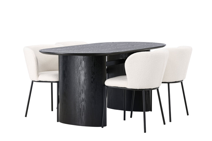 Venture Home Isolde Dining Table 180*75 - Black / Black MDF +Edina Dining Chair - Black / White Boucle _4