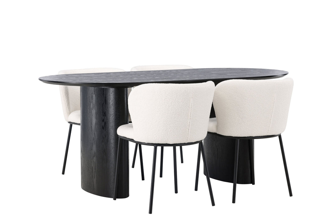 Venture Home Isolde Dining Table 180*75 - Black / Black MDF +Edina Dining Chair - Black / White Boucle _4