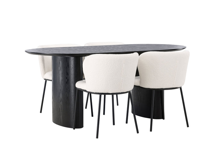 Venture Home Isolde Dining Table 180*75 - Black / Black MDF +Edina Dining Chair - Black / White Boucle _4