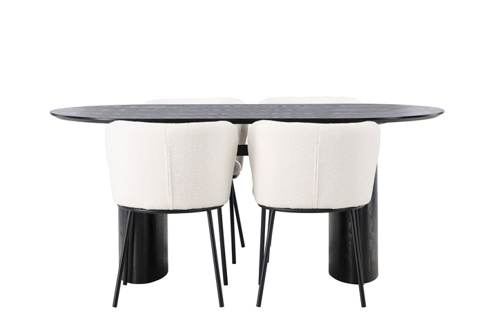 Venture Home Isolde Dining Table 180*75 - Black / Black MDF +Edina Dining Chair - Black / White Boucle _4