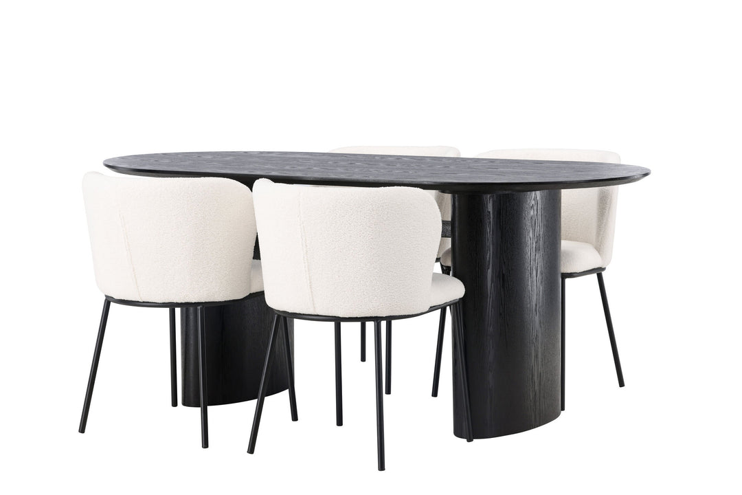 Venture Home Isolde Dining Table 180*75 - Black / Black MDF +Edina Dining Chair - Black / White Boucle _4