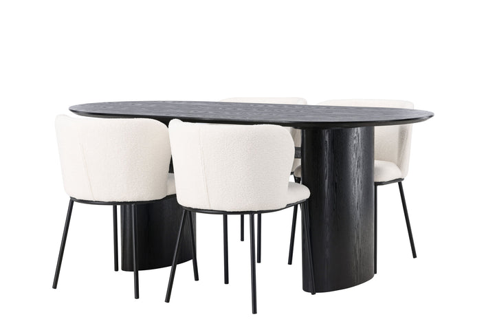 Venture Home Isolde Dining Table 180*75 - Black / Black MDF +Edina Dining Chair - Black / White Boucle _4