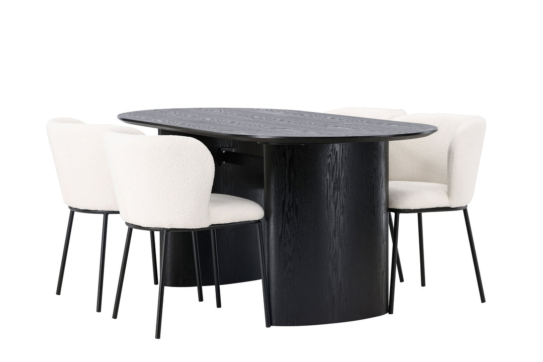 Venture Home Isolde Dining Table 180*75 - Black / Black MDF +Edina Dining Chair - Black / White Boucle _4
