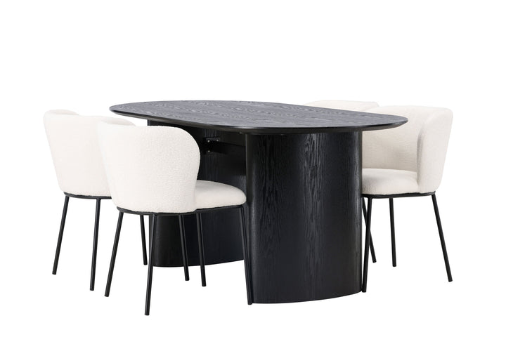 Venture Home Isolde Dining Table 180*75 - Black / Black MDF +Edina Dining Chair - Black / White Boucle _4