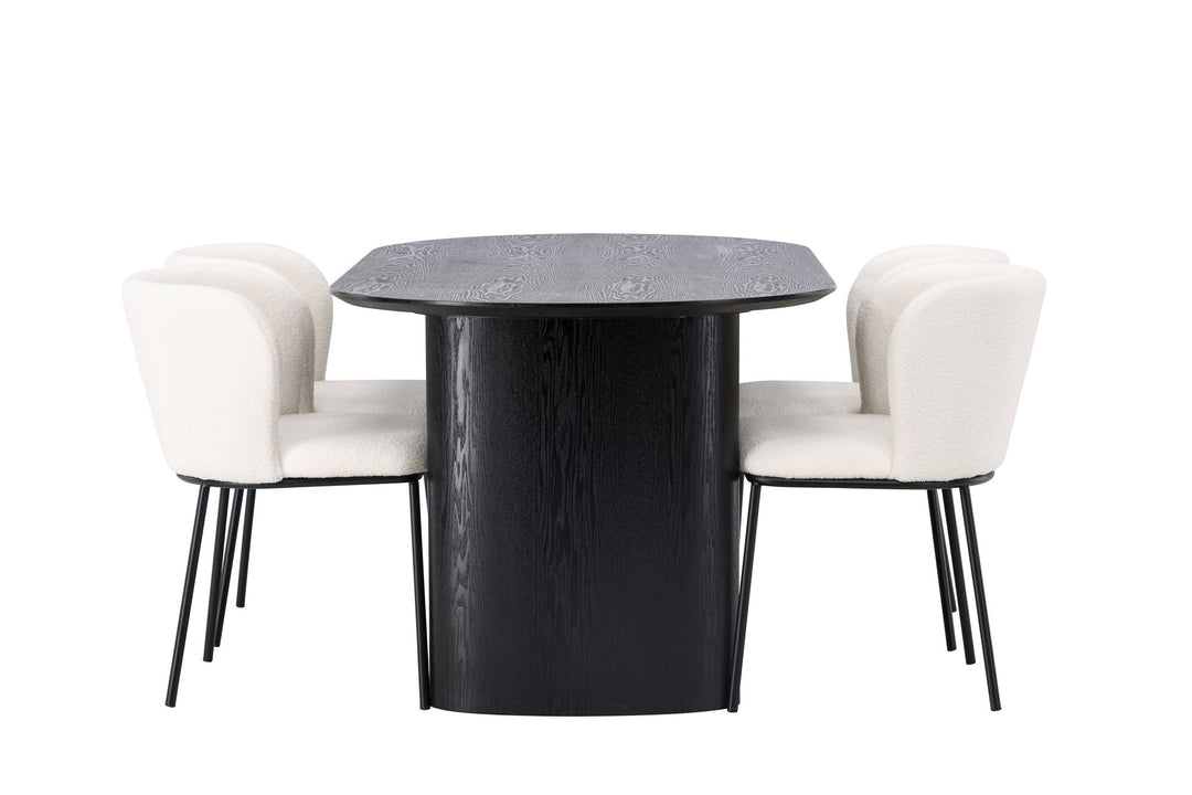 Venture Home Isolde Dining Table 180*75 - Black / Black MDF +Edina Dining Chair - Black / White Boucle _4