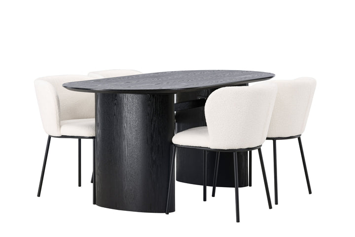Venture Home Isolde Dining Table 180*75 - Black / Black MDF +Edina Dining Chair - Black / White Boucle _4