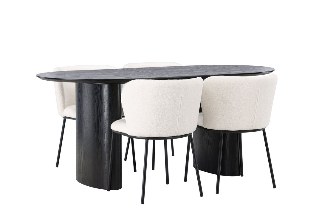 Venture Home Isolde Dining Table 180*75 - Black / Black MDF +Edina Dining Chair - Black / White Boucle _4