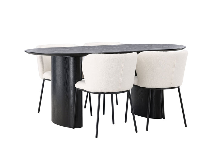 Venture Home Isolde Dining Table 180*75 - Black / Black MDF +Edina Dining Chair - Black / White Boucle _4