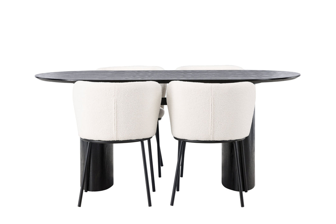 Venture Home Isolde Dining Table 180*75 - Black / Black MDF +Edina Dining Chair - Black / White Boucle _4