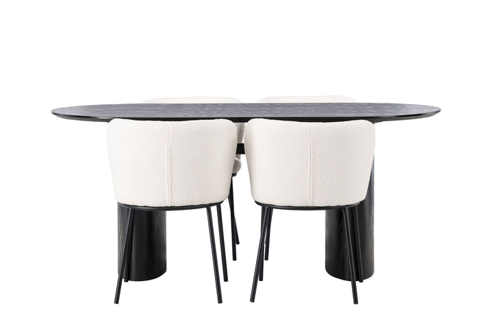 Venture Home Isolde Dining Table 180*75 - Black / Black MDF +Edina Dining Chair - Black / White Boucle _4