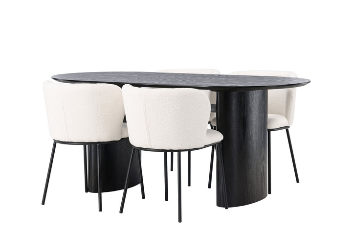 Venture Home Isolde Dining Table 180*75 - Black / Black MDF +Edina Dining Chair - Black / White Boucle _4