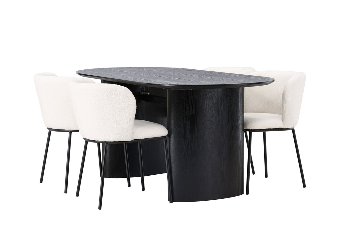 Venture Home Isolde Dining Table 180*75 - Black / Black MDF +Edina Dining Chair - Black / White Boucle _4