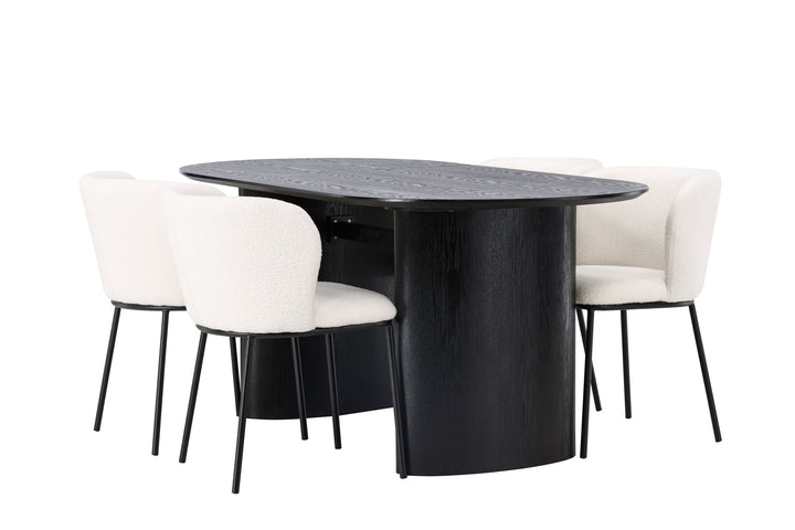 Venture Home Isolde Dining Table 180*75 - Black / Black MDF +Edina Dining Chair - Black / White Boucle _4