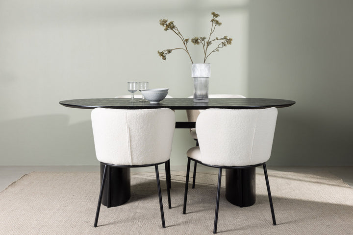 Venture Home Isolde Dining Table 180*75 - Black / Black MDF +Edina Dining Chair - Black / White Boucle _4