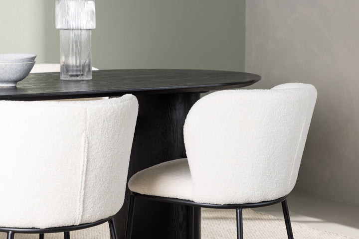 Venture Home Isolde Dining Table 180*75 - Black / Black MDF +Edina Dining Chair - Black / White Boucle _4