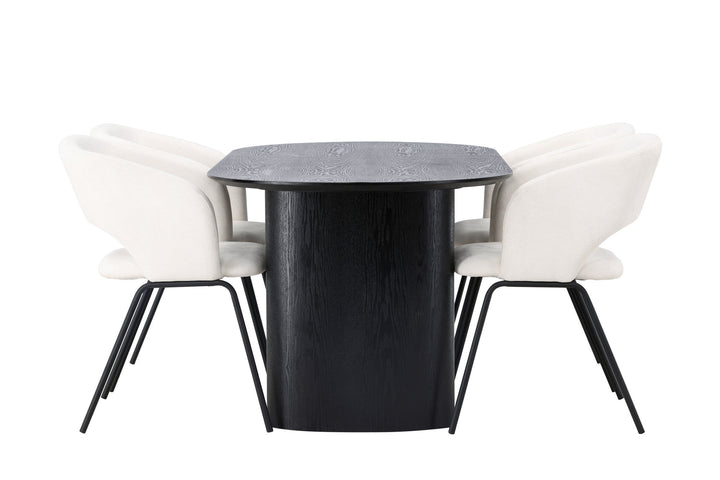 Venture Home Isolde Dining Table 180*75 - Black / Black MDF +Day Dining Chair - Matte black / White Linen _4