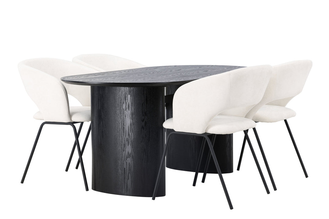 Venture Home Isolde Dining Table 180*75 - Black / Black MDF +Day Dining Chair - Matte black / White Linen _4