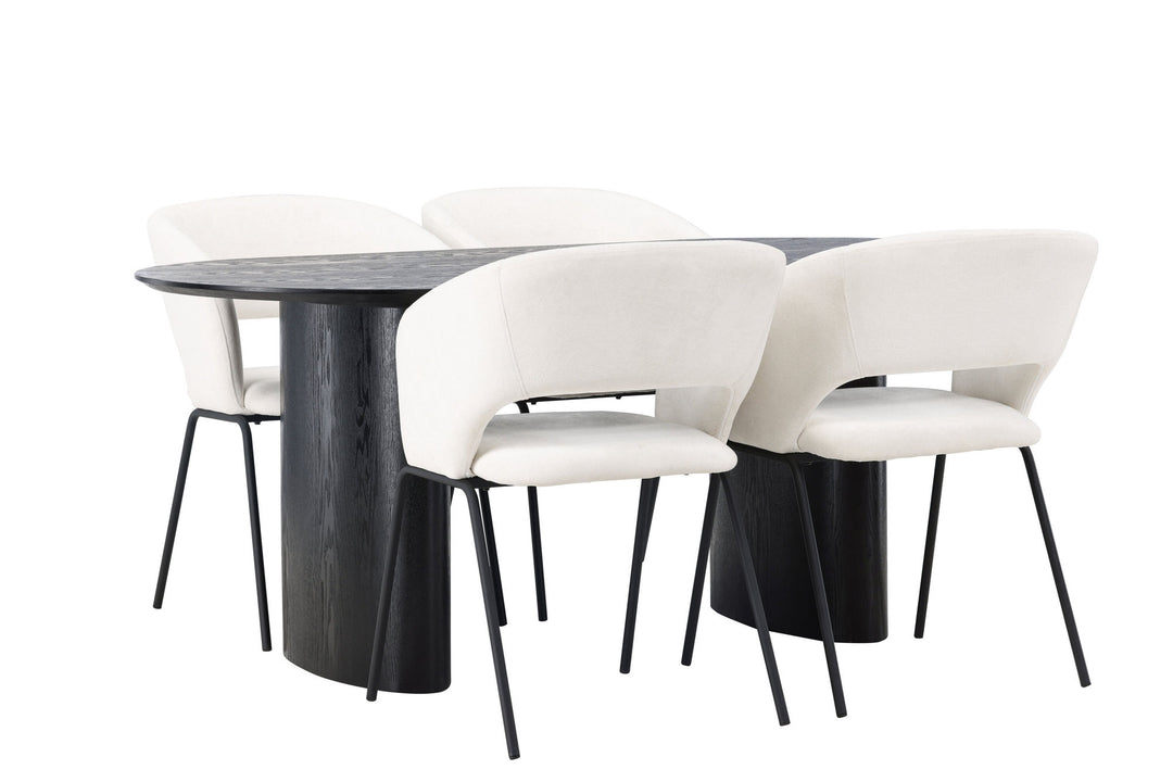 Venture Home Isolde Dining Table 180*75 - Black / Black MDF +Day Dining Chair - Matte black / White Linen _4