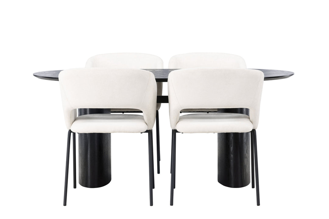 Venture Home Isolde Dining Table 180*75 - Black / Black MDF +Day Dining Chair - Matte black / White Linen _4