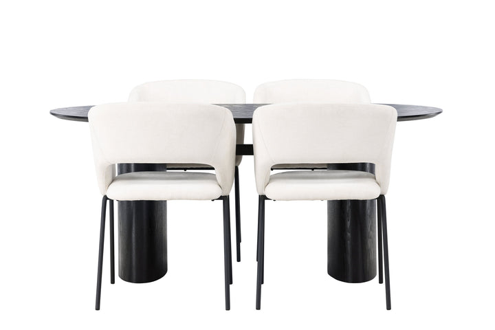 Venture Home Isolde Dining Table 180*75 - Black / Black MDF +Day Dining Chair - Matte black / White Linen _4