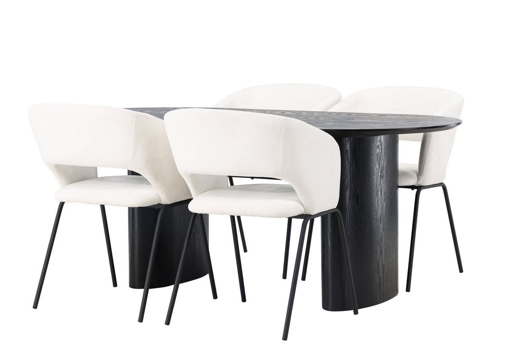 Venture Home Isolde Dining Table 180*75 - Black / Black MDF +Day Dining Chair - Matte black / White Linen _4